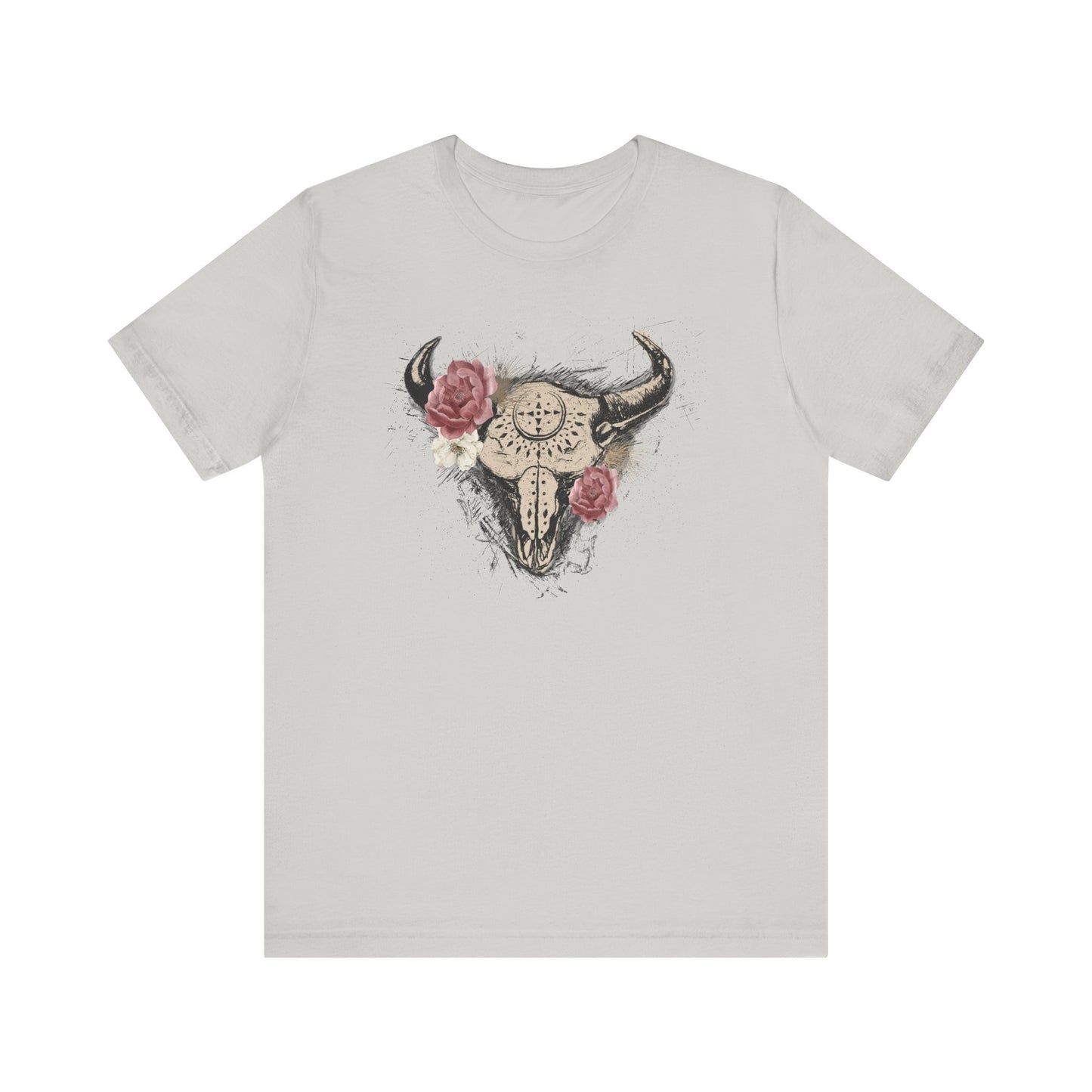 Vintage Floral Skull Unisex T-Shirt - Boho Chic Style for Casual Outings