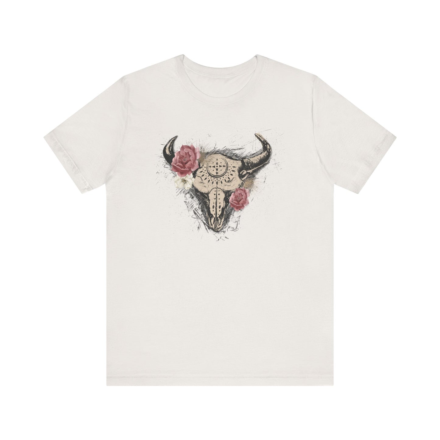 Vintage Floral Skull Unisex T-Shirt - Boho Chic Style for Casual Outings