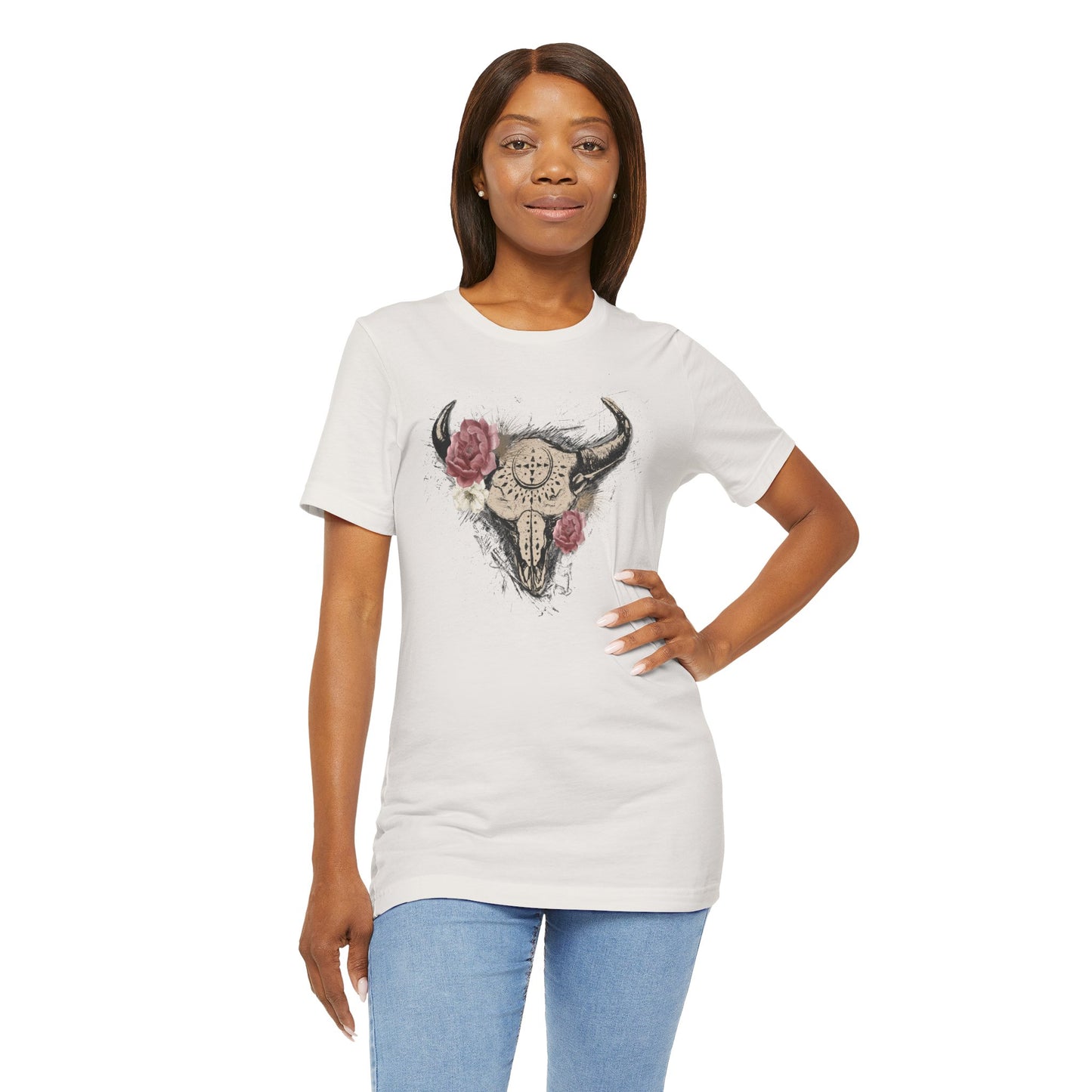 Vintage Floral Skull Unisex T-Shirt - Boho Chic Style for Casual Outings