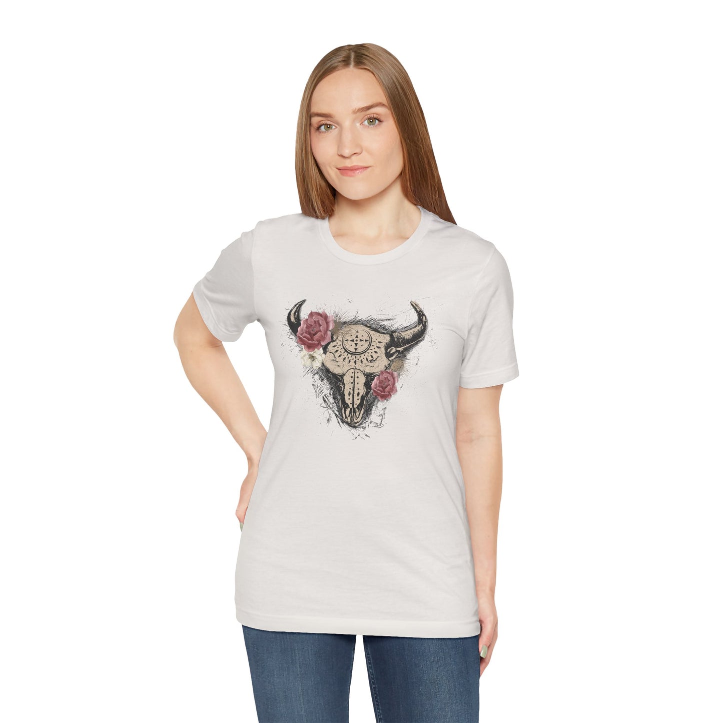 Vintage Floral Skull Unisex T-Shirt - Boho Chic Style for Casual Outings