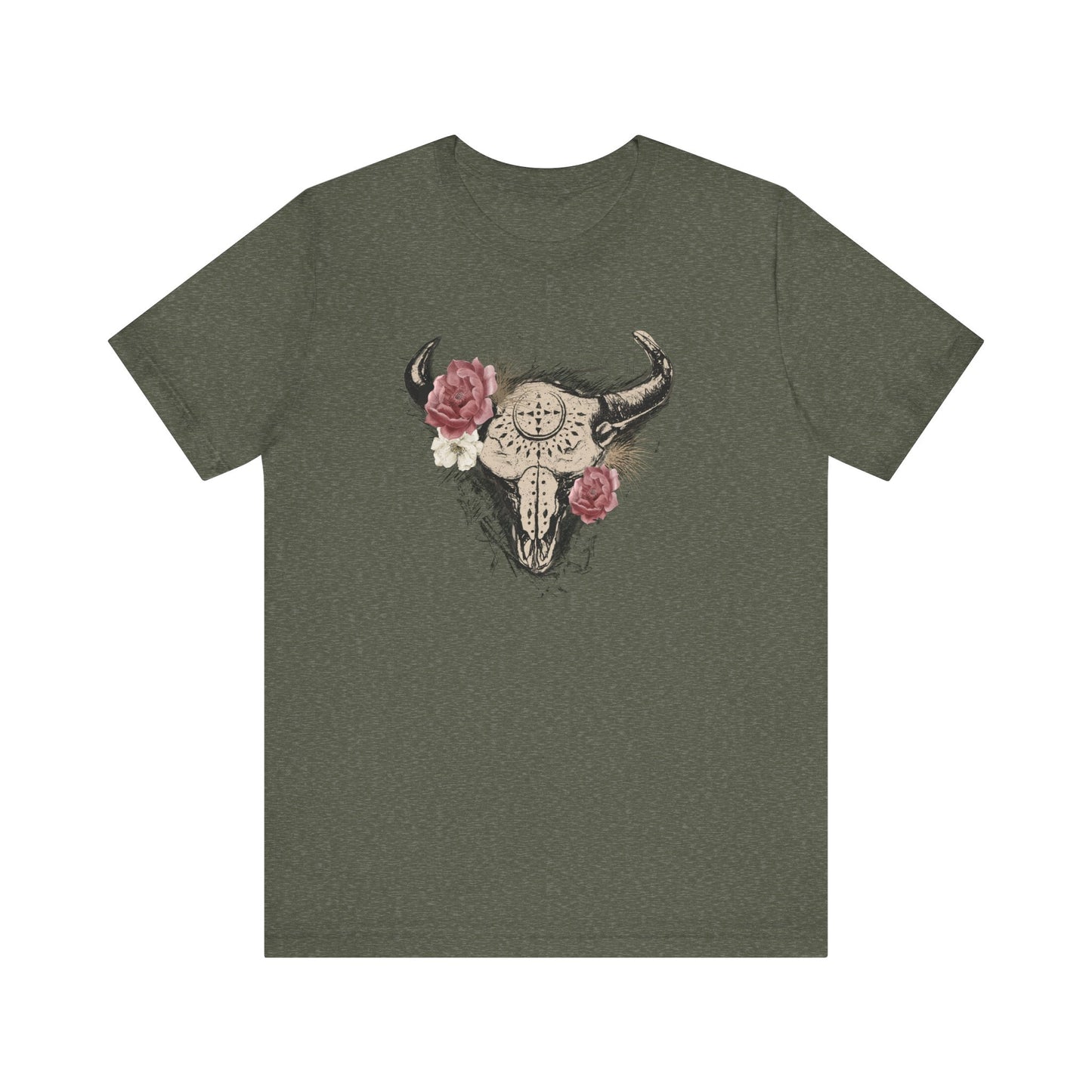 Vintage Floral Skull Unisex T-Shirt - Boho Chic Style for Casual Outings