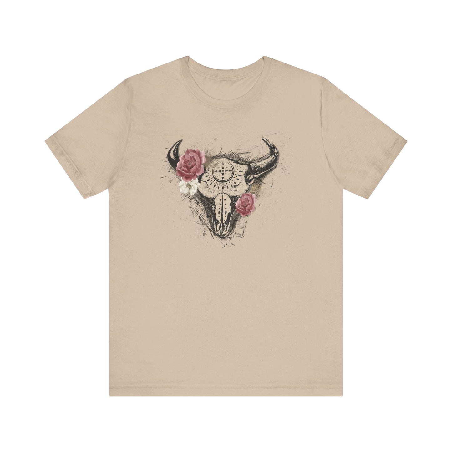 Vintage Floral Skull Unisex T-Shirt - Boho Chic Style for Casual Outings