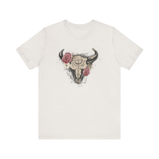 Vintage Floral Skull Unisex T-Shirt - Boho Chic Style for Casual Outings